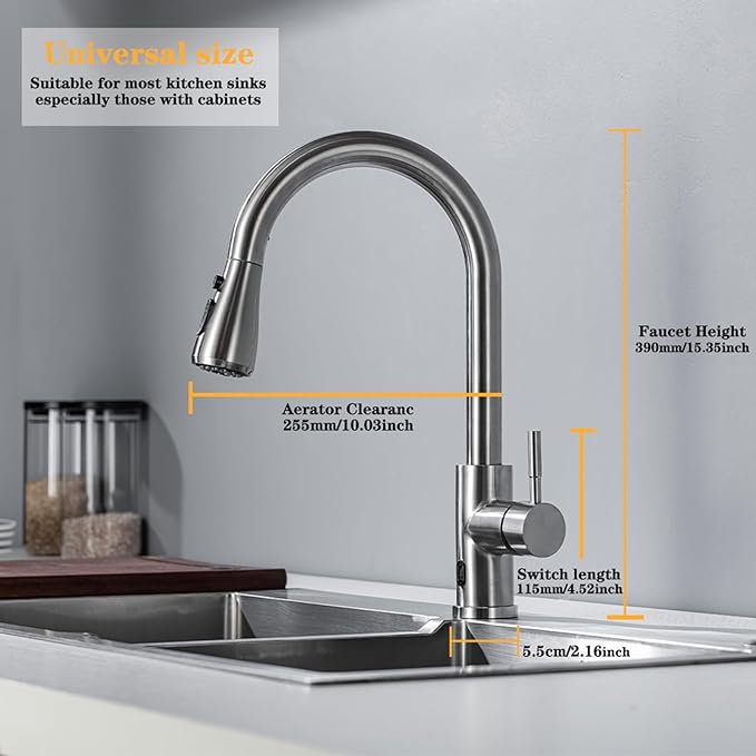Touchless Kitchen Faucet with Pull Down Sprayer Brushed Nickel Kitchen Faucet Infrared Sensor Kitchen Faucet Touchless Kitchen Sink Faucets Stainless Steel Single Handle Motion Sensor Kitchen Faucet