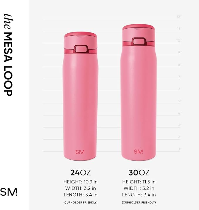 Simple Modern Mesa Loop Water Bottle with Covered Straw and Handle | 24oz Cup Holder Friendly Insulated Stainless Steel Bottles for Travel, Sports and School | Velvet Pink