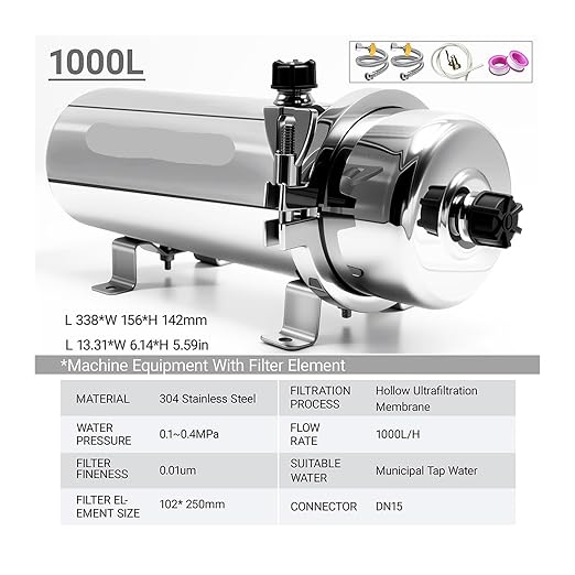 Whole House High Flow UF System Water Purifier 1000L,0.01μm Stainless Steel Mineral Filter(1000L)