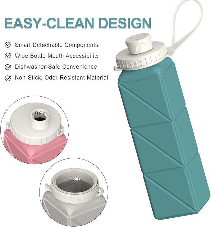 BEAUTAIL Collapsible Water Bottles 20.6oz, Silicone Foldable Portable Travel Water Bottle, BPA-Free, Leakproof Reusable for Traveling Camping Hiking Cycling Yoga Sports Outdoor, 1 Pack (Blue)