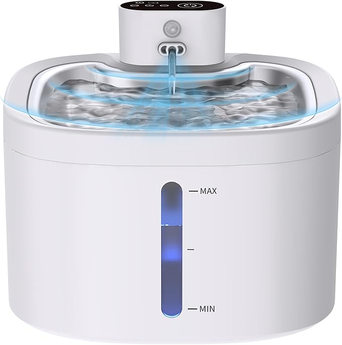 Wireless Cat Water Fountain, 118oz/3.5L Battery Operated Pet Water Dispenser with Stainless Steel Tray, Ultra Quiet Automatic Fountain with Motion Sensor for Cats Dogs(Cat Fountain+2Filters)