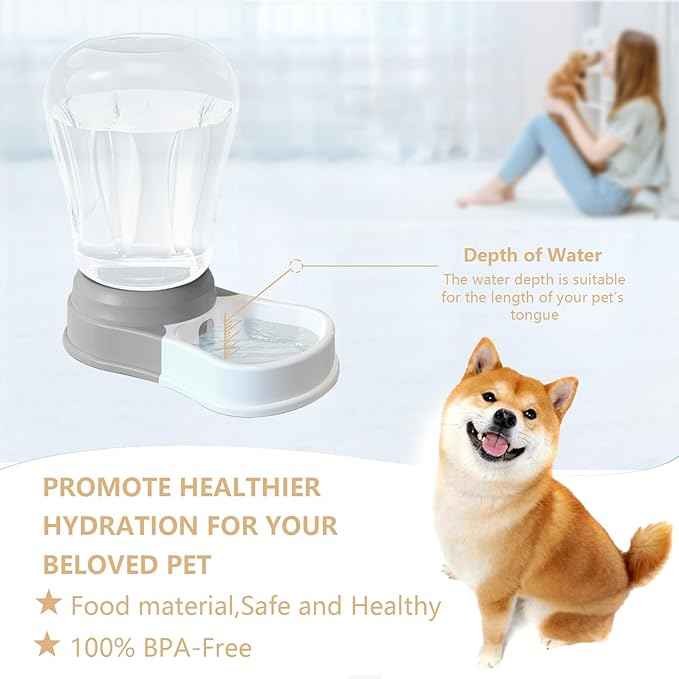1.6 Gallon Automatic Dog Water Dispenser, Large Capacity Gravity Pet Water Bowl for Multiple Pets, BPA-Free Cat Water Feeder for Large Dogs, Refill Less Often, Grey