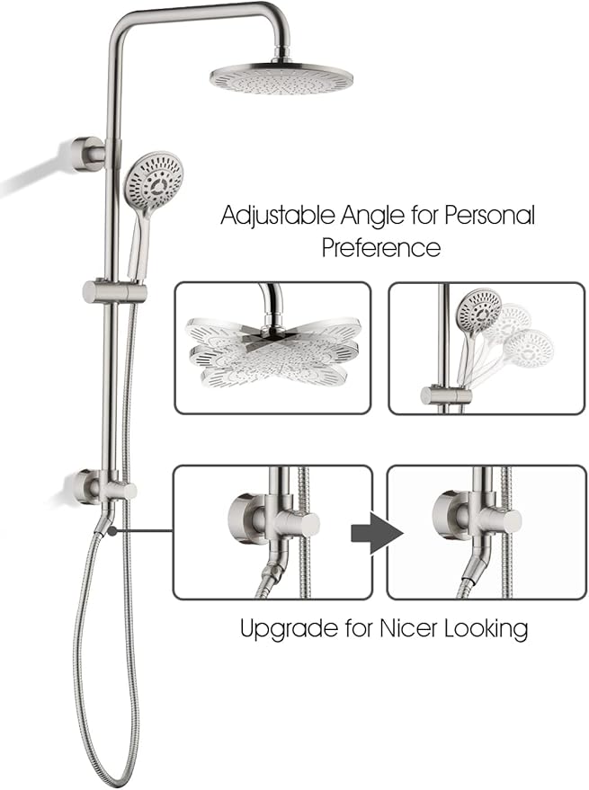 BRIGHT SHOWERS Rain Shower Heads System with High Output Shower Filter for Hard Water, Brushed Nickel