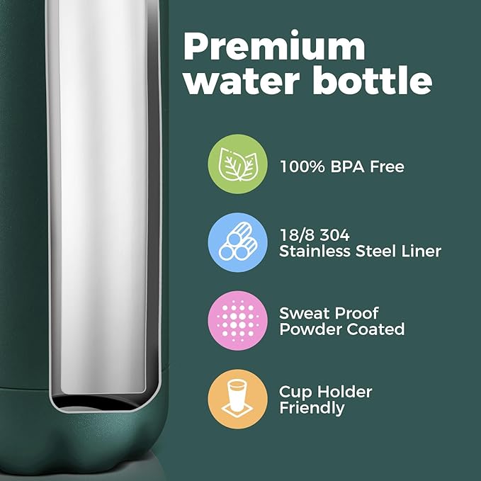 Volhoply 17oz Insulated Water Bottles MultiPack, BPA Free Water Bottle for Kids, Gym, Travel, Sports, Available in Packs of 1, 4, or 8（Army Green,4 Pack）