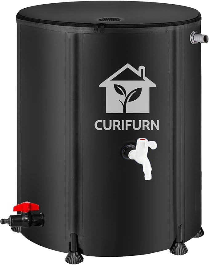 53 Gallon Rain Water Barrel, Portable Rainwater Collect System Water Storage Tank Collapsible Rain Barrel with Filter, Spigot & Overflow Kit (Reinforced Liner+Thickened Legs) - Black