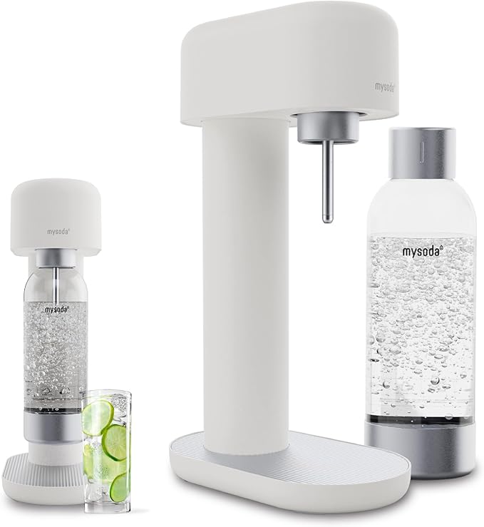 Ruby 2 Sparkling Water Maker - Soda Streaming Machine Silent Carbonated Water Machine Robust Long-Lasting Aluminium Soda Maker 1L Water Bottle Without CO2 Cylinder - Colour White Soda Machine