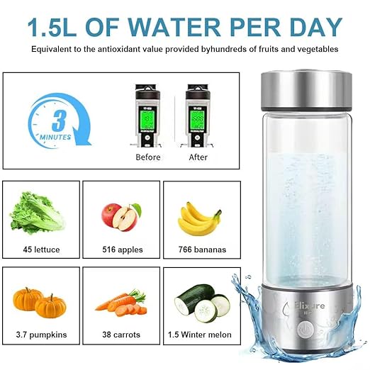 2025 Premium Hydrogen Water Bottle – Portable SPE PEM Molecular Hydrogen Generator | HydroHealth Hydrogen Water Bottle for Kidney Health, Alkaline Ionized H₂ Water | HydroVital Aqua Bottle