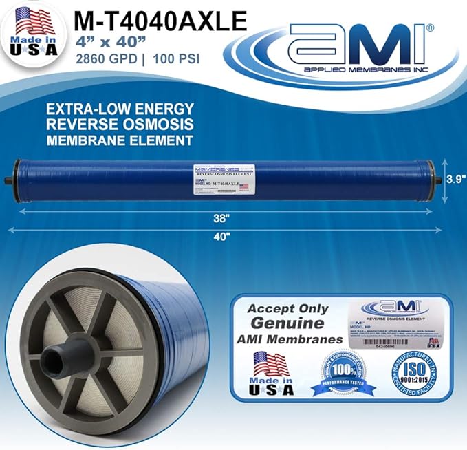 4x40 Extra-Low Energy Reverse Osmosis Membrane Element | 2860 GPD at 100 psi | 99% Rejection | Replacement Commercial XLE RO Membrane | Applied Membranes USA M-T4040AXLE…