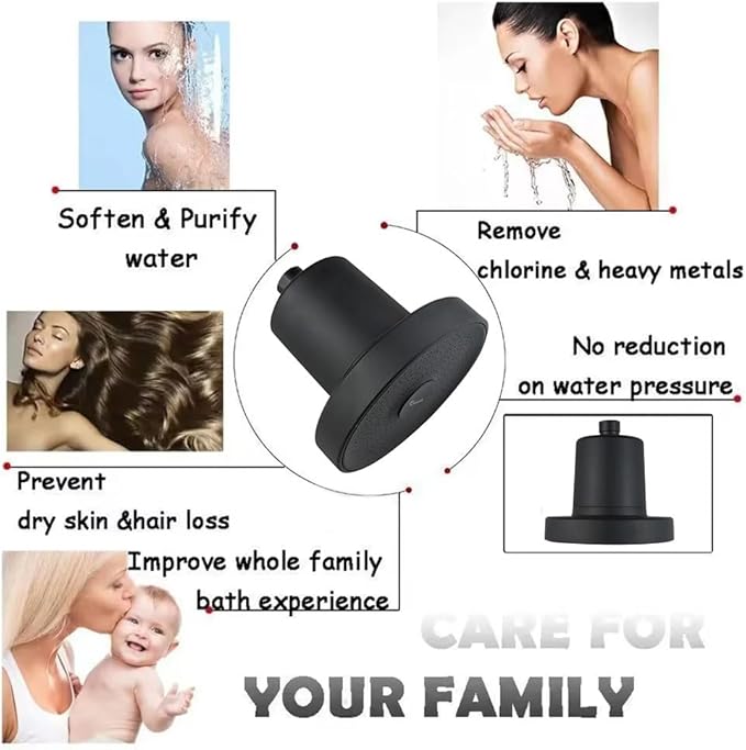 Cascada Filtered Shower Head with 15-Stage Filter Water Softener - Matt Black Finish