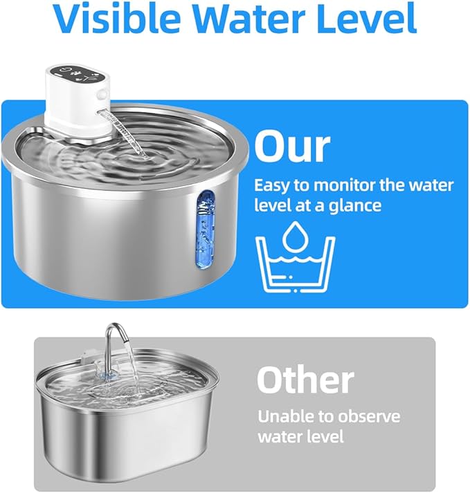 Stainless Steel Wireless Cat Water Fountain 3.2L/108oz Automatic Cat Water Dispenser 4000mAh Battery Operated Large Capacity Pet Water Fountains for Cats Dogs (Black Classic)