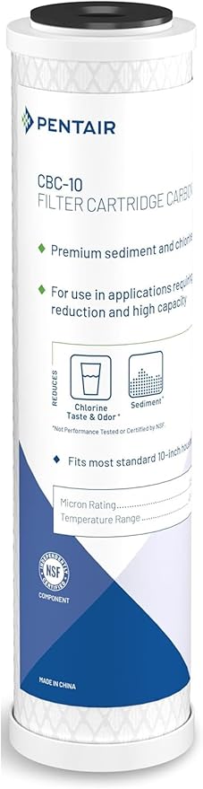 Pentair Pentek CBC-10 Carbon Water Filter, 10-Inch, Under Sink Carbon Block Replacement Cartridge with Bonded Powdered Activated Carbon (PAC) Filter, 10