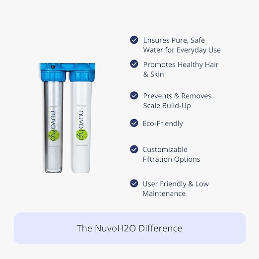 NuvoH2O 2-Stage Citrus-Based, Salt-Free Water Filter System + Water Softener and Carbon Filter – Healthy & Pure Water – Removes Hard Water Build Up (Home Duo System)