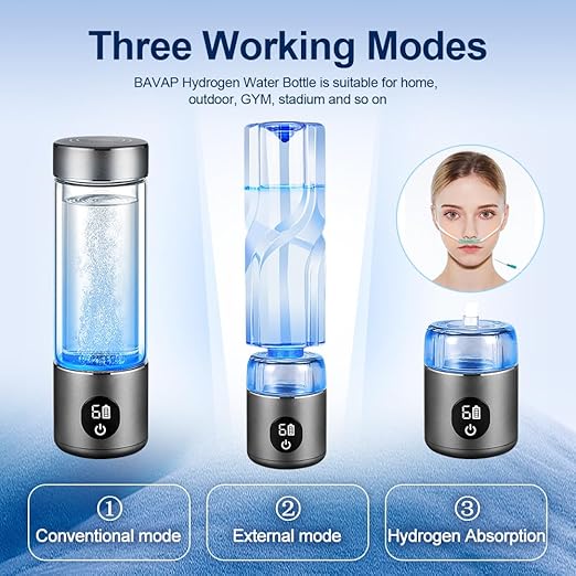 BAVAP Hydrogen Water Bottle is a 3-Purpose Hydrogen Water Generator Hydrogen-Oxygen Separation, which generates Over 2000 ppb of
