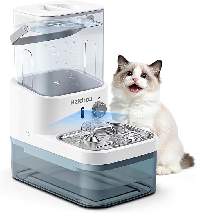 Wastewater Separation Cat Water Fountain No Filter, Stainless Steel Pet Water Fountain with Radar Sensing, Wireless Cat Fountains for Drinking, No Pump, Totally 5.7L, 30db Low Noise