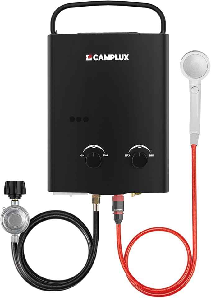 CAMPLUX 1.32 GPM Portable Water Heater, 5L Tankless Water Heater Propane Outdoor, AY132B, Black
