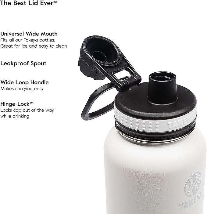 Takeya Originals 32 oz Vacuum Insulated Stainless Steel Water Bottle - Leakproof & BPA-Free Spout Lid - Keeps Drinks Cold 24 Hrs/Hot 12 Hrs - Double-Wall Design - Ideal for Active Lifestyles, Graphite