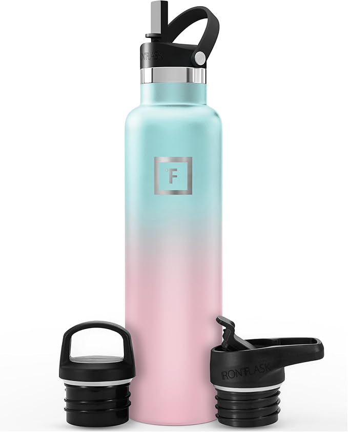 IRON °FLASK Camping & Hiking Hydration Flask with Straw, BPA-Free Insulated Stainless Steel Sports Water Bottle - 24 oz Bubble Gum