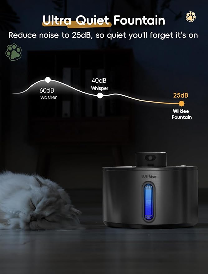 Wireless Cat Water Fountain, 135fl.oz/4L Stainless Steel Cat Fountain Battery Operated, Pet Water Dispenser Cordless for Cats & Dogs Indoor (1 Set Filter)