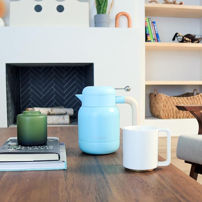 Aura Thermal Coffee Carafe Tea Pot for Keeping Hot & Iced Cold - Vacuum Insulated - Thermos Water Pitcher - Beverage Dispenser - Cool Touch Handle & Lid - BPA Free - 1 Liter - Blue