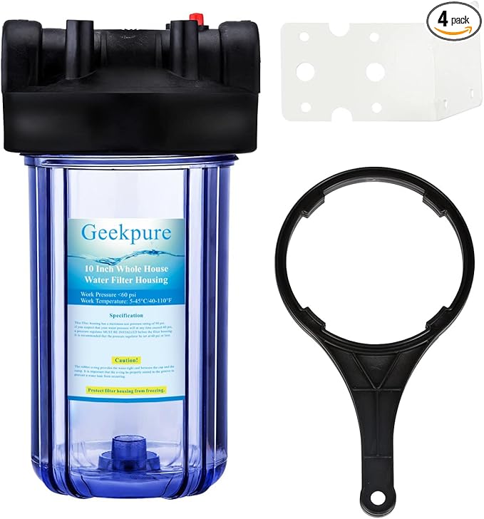 Geekpure 10 Inch Water Filter Housing for Whole House Water Filtration with Wrench Bracket -1