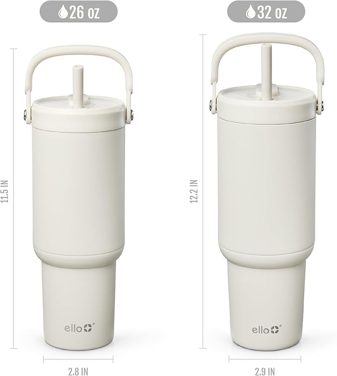 Ello Oasis Go+ 26oz Tumbler with Top Handle and Retracting Straw | Reusable Insulated Stainless Steel Cup, 100% Leakproof Water Bottle, 24 Hours Cold, Cup Holder Friendly For Travel | Mineral