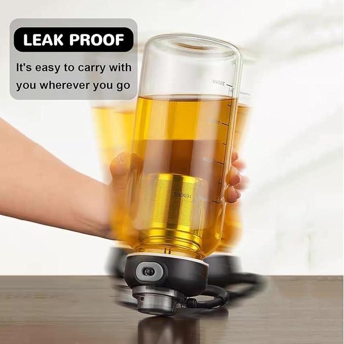 34oz Glass Water Bottle with capacity Mark & Stainless Steel Tea Strainer-Large Capacity for Hot/Cold Drinks,Coffee,Tea,and Water-Includes Protective Sleeve,Perfect for Home,Office (34oz2PCS)