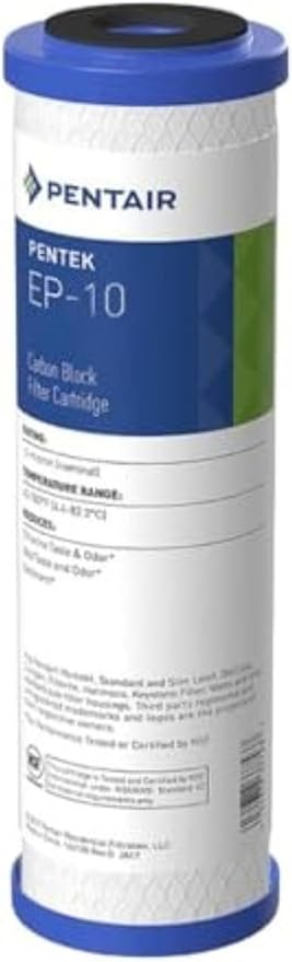 Pentair Pentek EP-10 Carbon Water Filter, 10-Inch, Under Sink Carbon Block Replacement Cartridge with Bonded Powdered Activated Carbon (PAC) Filter, 10" x 2.5", 5 Micron