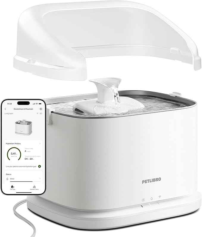 PETLIBRO Upgrade Cat Water Fountain with Splash Shield, Dockstream 2 Smart App Monitoring Pet Water Fountain for Cats Indoor, 3L/101oz Stainless Steel Tray for Drinking,Shield Prevent Water Spills