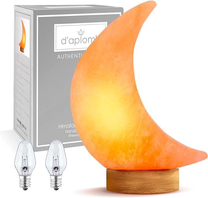 d'aplomb 100% Authentic Natural Himalayan Salt Lamp;Hand Carved Moon Pink Crystal Rock Salt from Himalayan Mountains; Dimmer Cord; 5 lbs
