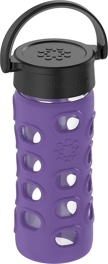 Lifefactory 12-Ounce BPA-Free Glass Water Bottle with Classic Cap and Protective Silicone Sleeve, Iris