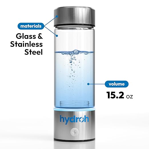 Hydroh Original Hydrogen Water Bottle 15oz, Portable Hydrogen Water Bottle 2024, Advanced Hydrogen Rich Water Maker with SPE/PEM for Home Office Fitness Travel Drinking