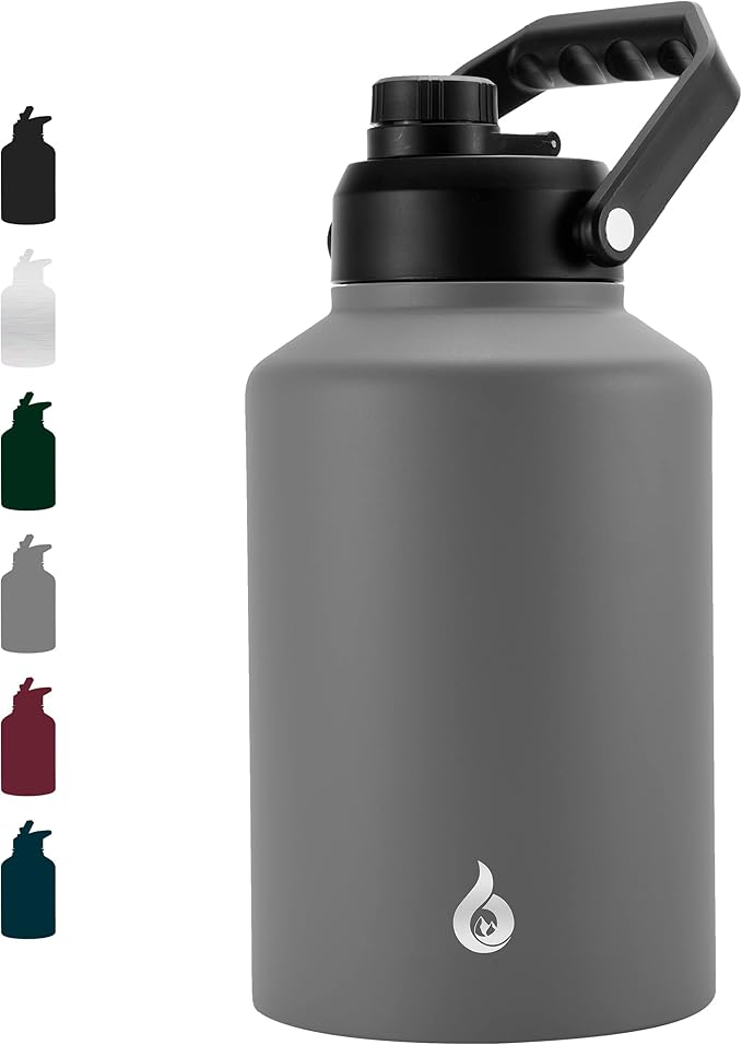 BJPKPK One Gallon(128 oz) Insulated Water Bottle, Dishwasher Safe Stainless Steel Jug, BPA Free Jug with Ergonomic Handle & Anti-slip Bottom, Large Water Bottle, Grey