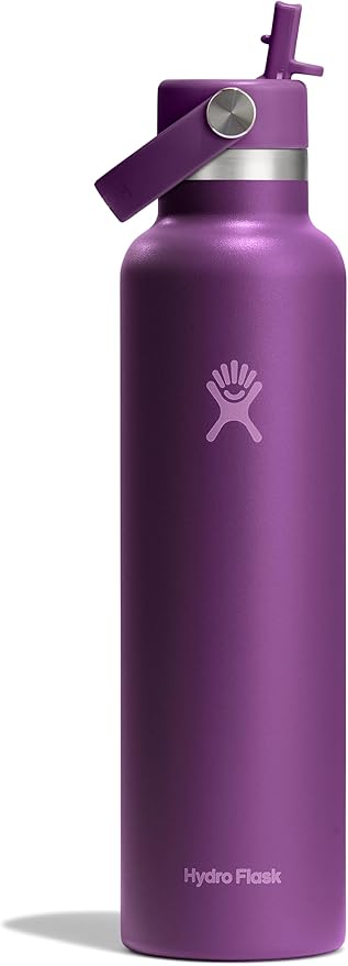 Hydro Flask Water Bottle - Insulated Stainless Steel - Straw Lid, Non Spill, Leakproof in 24 Oz Beachplum Purple