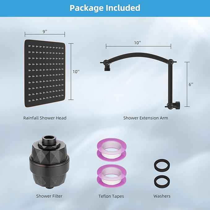 Hibbent All Metal Rain Filtered Shower Head, 10'' High Pressure Rainfall Showerhead with 16" Shower Extension Arm, 20 Stage Shower Filter, Solid Brass Adjustable Shower Arm Extender, Oil-Rubbed Bronze