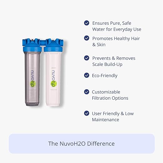 NuvoH2O Advanced 2-Stage Citrus-Based, Salt-Free Water Filter System + Water Softener and Carbon Filter – Healthy & Pure Water – Removes Hard Water Build Up (Whole Home Duo System)