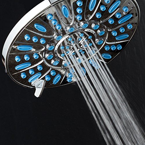 7-inch 6-Setting Rainfall Showerhead with Anti-Microbial Microban Protection from Mold, Mildew, and Bacteria - Clog-Free Wave Blue Jets, Chrome Finish