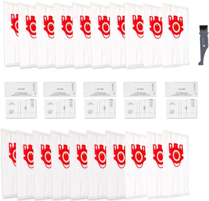 20 Pack 3D Airclean Bags Replacement for Miele FJM Vacuum Compact C1 Compact C2 Complete C1 S241, S290, S300i, S500, S700, S4, S6 Series,5 Motor Protection Filters 5 Air Clean Filters - AquaVibe