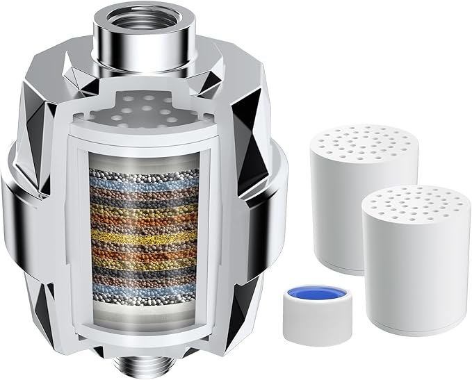 Hibbent Shower Filter for Hard Water, High Output Shower Head Filter to Remove Chlorine and Fluoride, 20 Stage Showerhead Filter, Shower Water Filter with 2 Replaceable Filter Cartridges, Chrome - AquaVibe