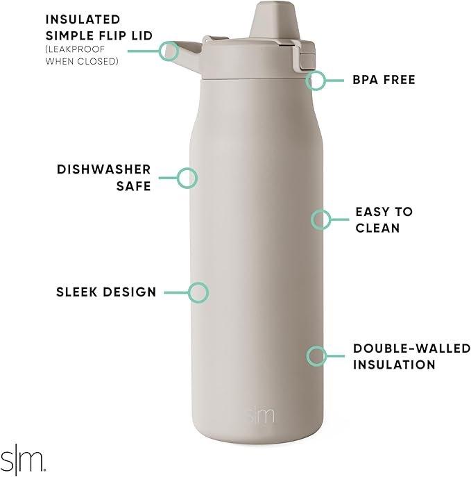 Simple Modern Filtered Water Bottle | Insulated Stainless-Steel Carbon Filter Travel Water Bottles | Reusable for Clean Drinking Water On The Go | 34oz, Almond Birch