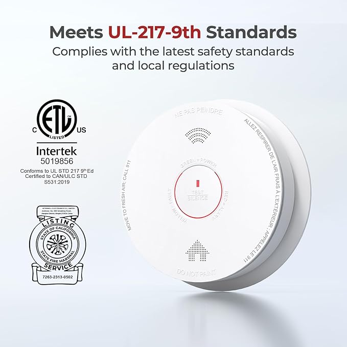 Smoke Detector Carbon Monoxide Detector Combo 10 Year Battery with Bilingual Voice Alerts,UL 217-9th Standard Fire Smoke & Carbon Monoxide Alarms for Home Standalone Model 5 Pack