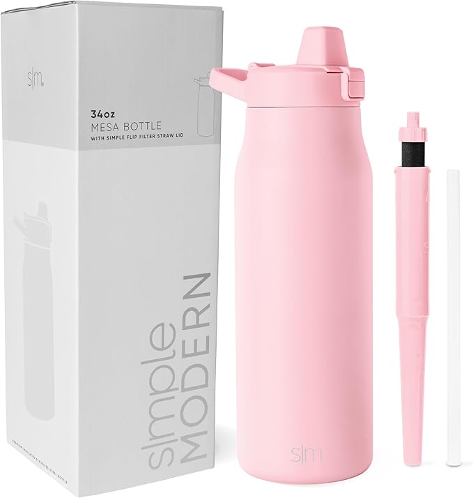 Simple Modern Filtered Water Bottle | Insulated Stainless-Steel Carbon Filter Travel Water Bottles | Reusable for Clean Drinking Water On The Go | 34oz, Blush
