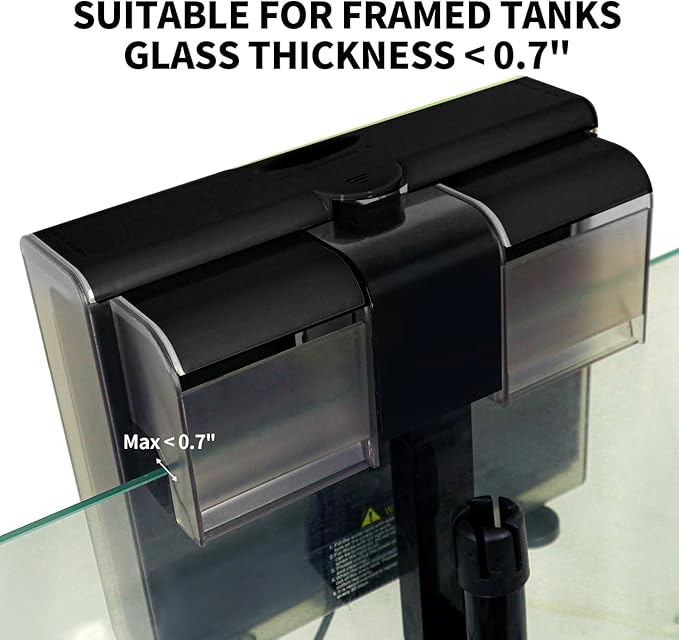 8W Aquarium Filter Hang on U-V Fish Tank Filters Quiet 4 in 1 Double Waterfall Fiter for up to 45 Gallon Tanks, 215 GPH Adjustable Flow