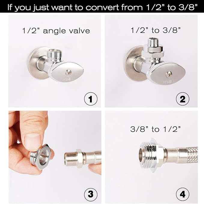 Frizzlife NPT Thread Pipe Fitting Converter - 1/2 to 3/8 inch Comp Water Supply Angle Stop Valve Adapter for Reverse Osmosis Water Filters, Brass(3/8" Male to 1/2" Female and 1/2" Male to 3/8" Female)