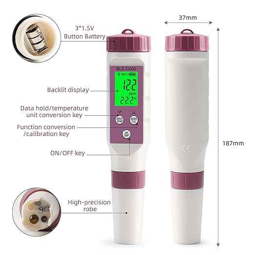 PH Meter 7-in-1 Tds Meter/Salinity Tester/pH Meter/EC Meter/Orp Meter/S.G Meter/Temp ph Tester Digital,PH Meter for Water 0.01pH Accuracy,Tds Meter with ATC.