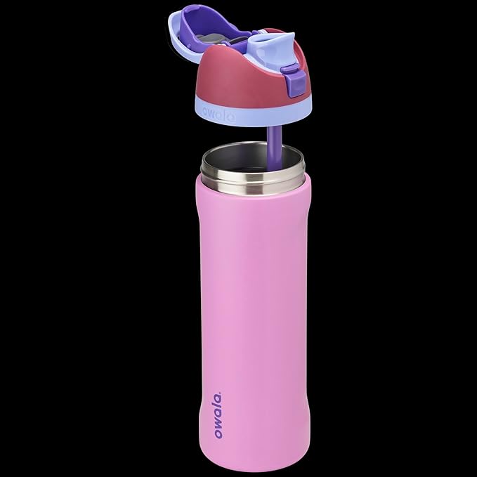 Owala FreeSip Insulated Stainless Steel Water Bottle with Straw for Sports and Travel, BPA-Free Sports Water Bottle, 24 oz, Plum/Orchid, Electric Orchid