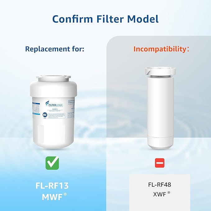 Filterlogic FL-RF13 Replacement for GE® MWF®, SmartWater® MWFP, MWFA, GWF, HDX FMG-1, GSE25GSHECSS, RWF1060, Kenmore® 9991 Refrigerator Water Filter, 3 Filters