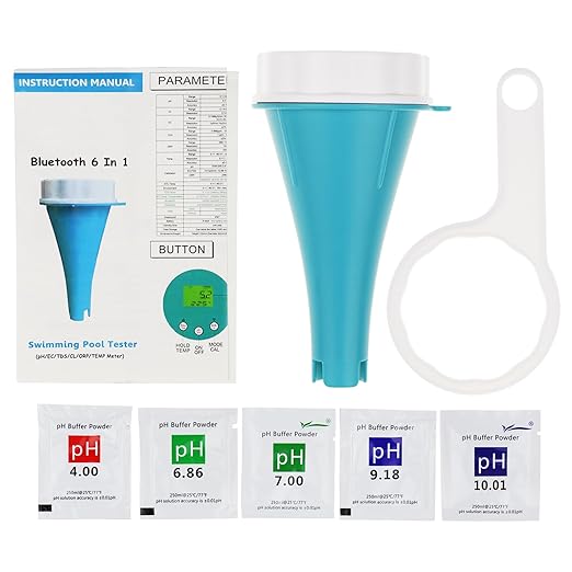 6-in-1 Smart Water Quality Tester Bluetooth Floating Monitor for Pools, Spas, and Hydroponics - pH, EC, ORP, Chlorine, Salinity, and Temperature Measurement