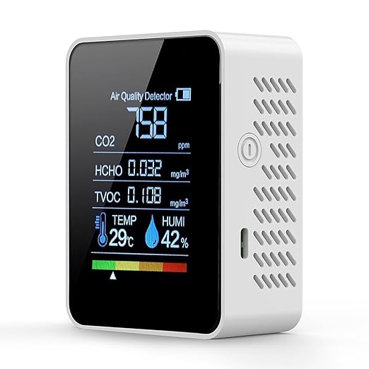 Prefessionall Indoor Air Quality Monitor, 5 in 1 Portable Smartair Quality Tester for CO2 | TVOC | HCHO | Temp | Hum for Home Cars Plants and Pets So On（White）