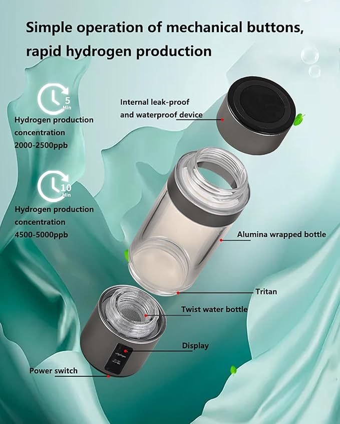 High-Concentration Portable Hydrogen Water Bottle Generator – 230ml Smart Rechargeable PEM Hydrogen Water Machine | Molecular Hydrogenated Water Cup for Travel, Office, Fitness Blue