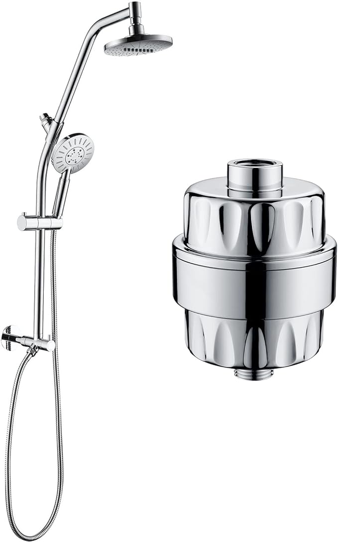 BRIGHT SHOWERS Rain Shower Heads System with High Output Shower Filter for Hard Water, Chrome
